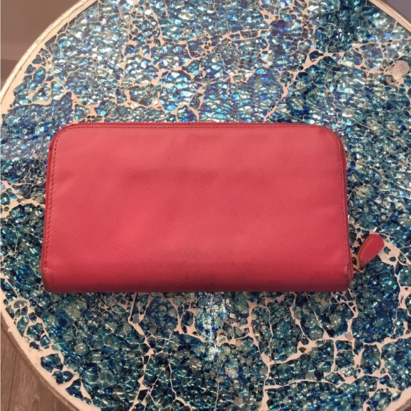 Vintage Prada Saffiano Pink leather Zipper long Wallet $350